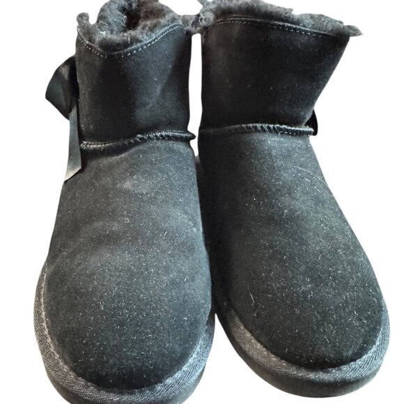 Pawz By Bearpaw Women's Sz 10 Black Suede & Faux Fur Ankle Boots With Ribbon Bow - Picture 5 of 7